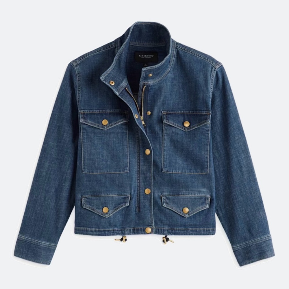 NWOT Liverpool Cropped Denim Cargo Jacket